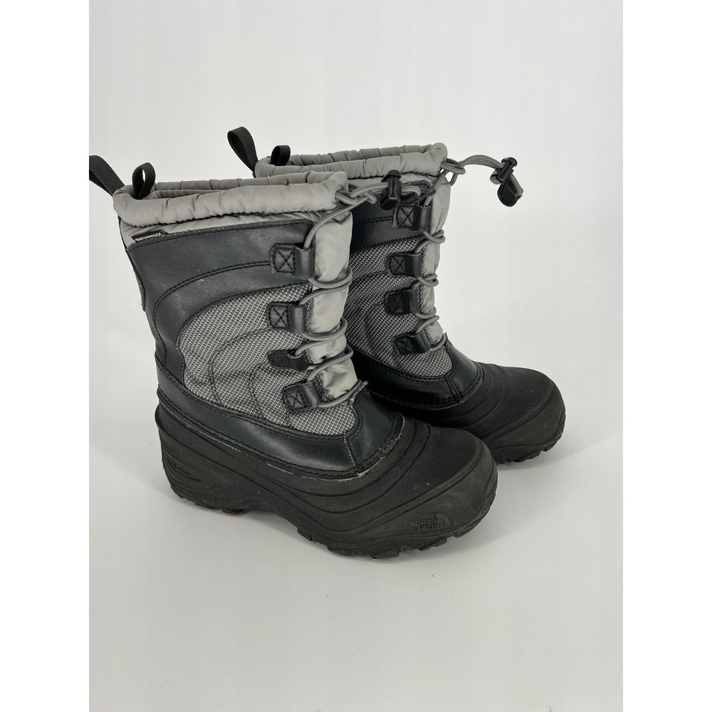The North Face Snow Boots Kids Size 2 Black Gray Insulated Lace Up Winter Warm